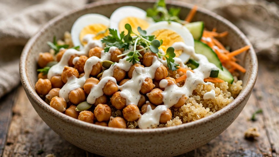 High protein bowl made with woolworths macro high protein wholefood staples