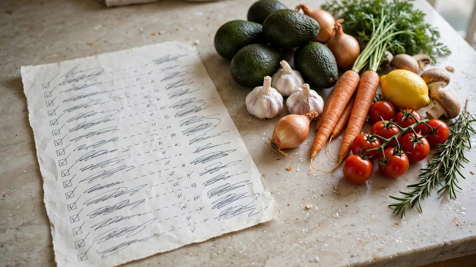 Handwritten high-protein shopping list for IGA supermarket budget meal prep in regional Australia