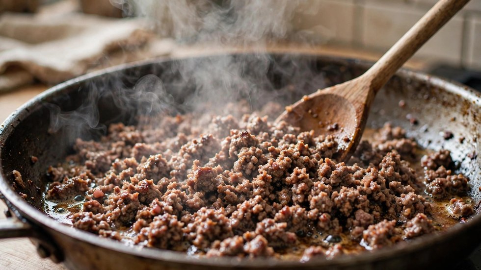 Browning beef mince for a budget beef mince rice meal prep