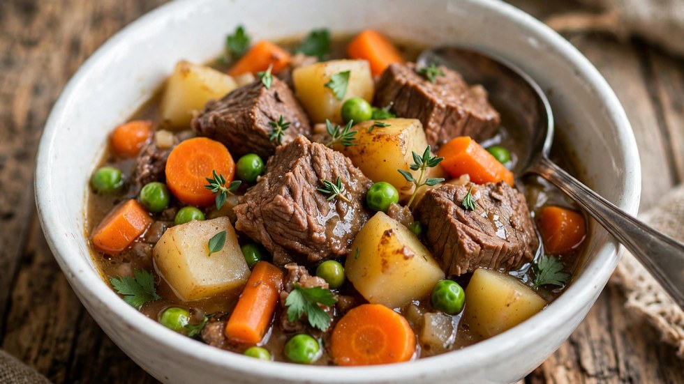 Hearty slow cooker beef stew portioned for budget meal prep