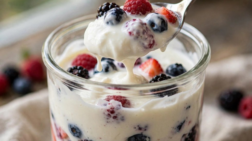 Creamy Greek yogurt breakfast pot with berries prepped for the week