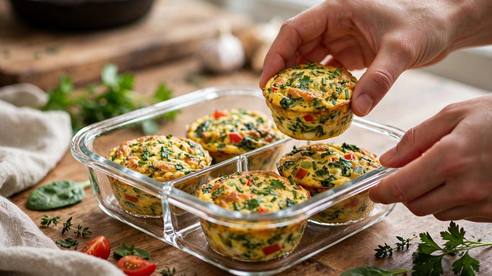 Budget egg muffin cups with vegetables prepped for grab-and-go weekday breakfasts